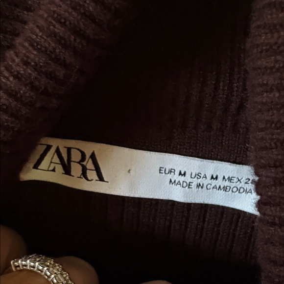 Zara Brown Cropped Ribbed Turtleneck Puff Sleeve Sweater M - Picture 5 of 8